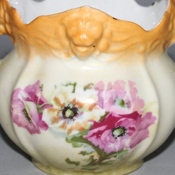 Ornate Lionhead Porcelain Jardiniere | Victorian Era Cache Pot - Picture 2 of 9